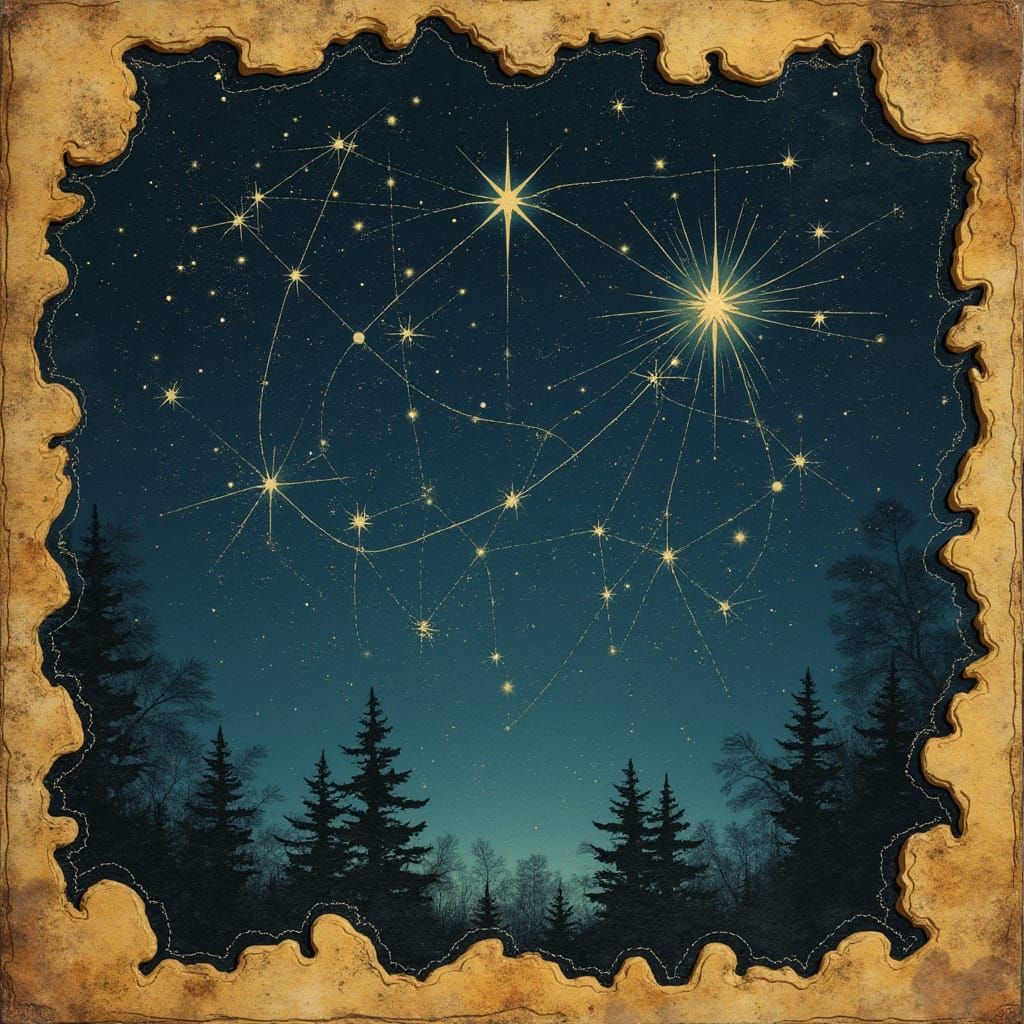 Star Constellation on Parchment in Art Nouveau Style