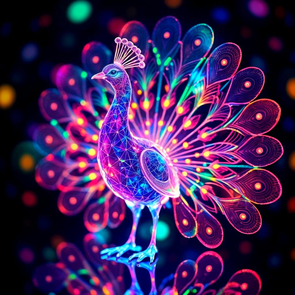 Ethereal Holographic Peacock in Vibrant Colors