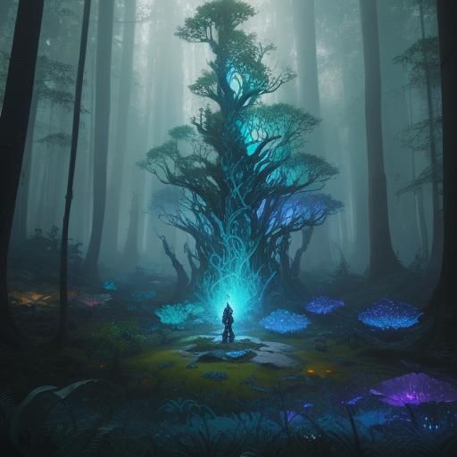 Mystical Wizard in Ancient Forest Concept Art