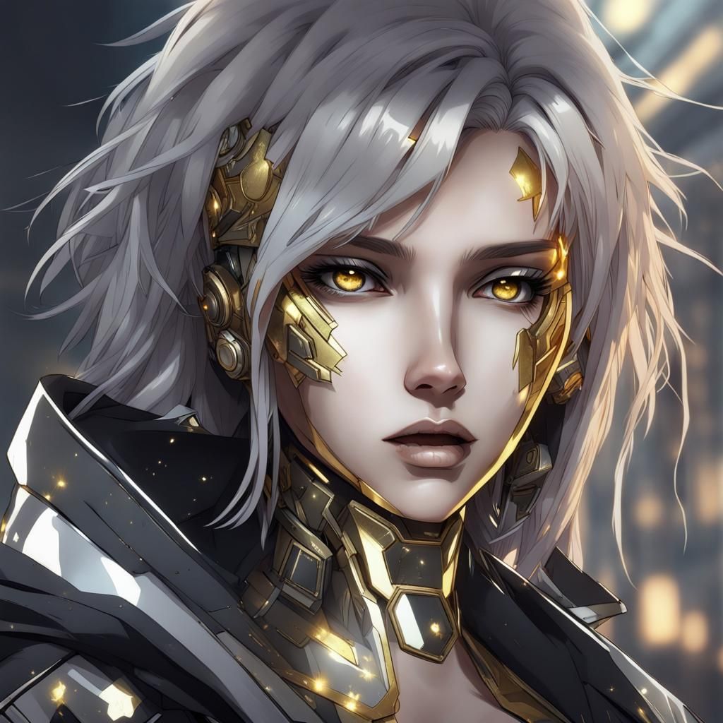 Cyberpunk Anime Woman with Metallic Highlights