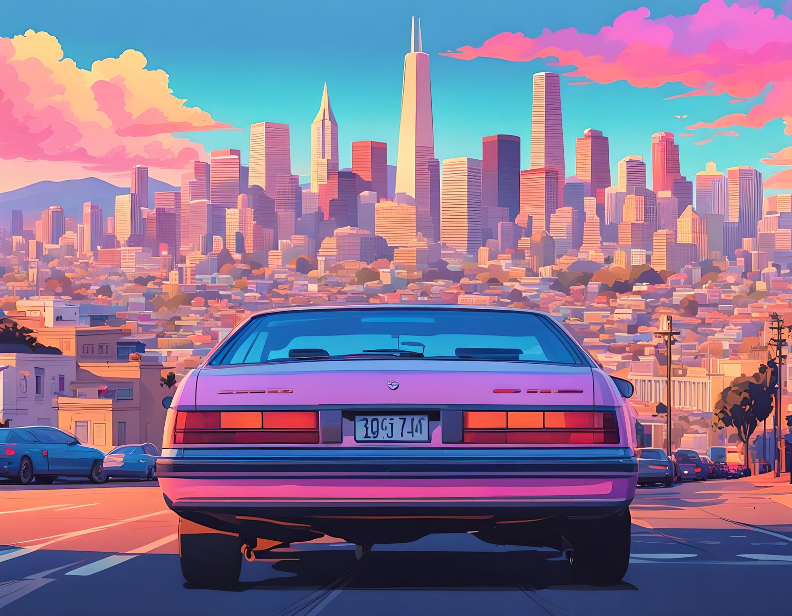 San Francisco Car in 90s Anime Style