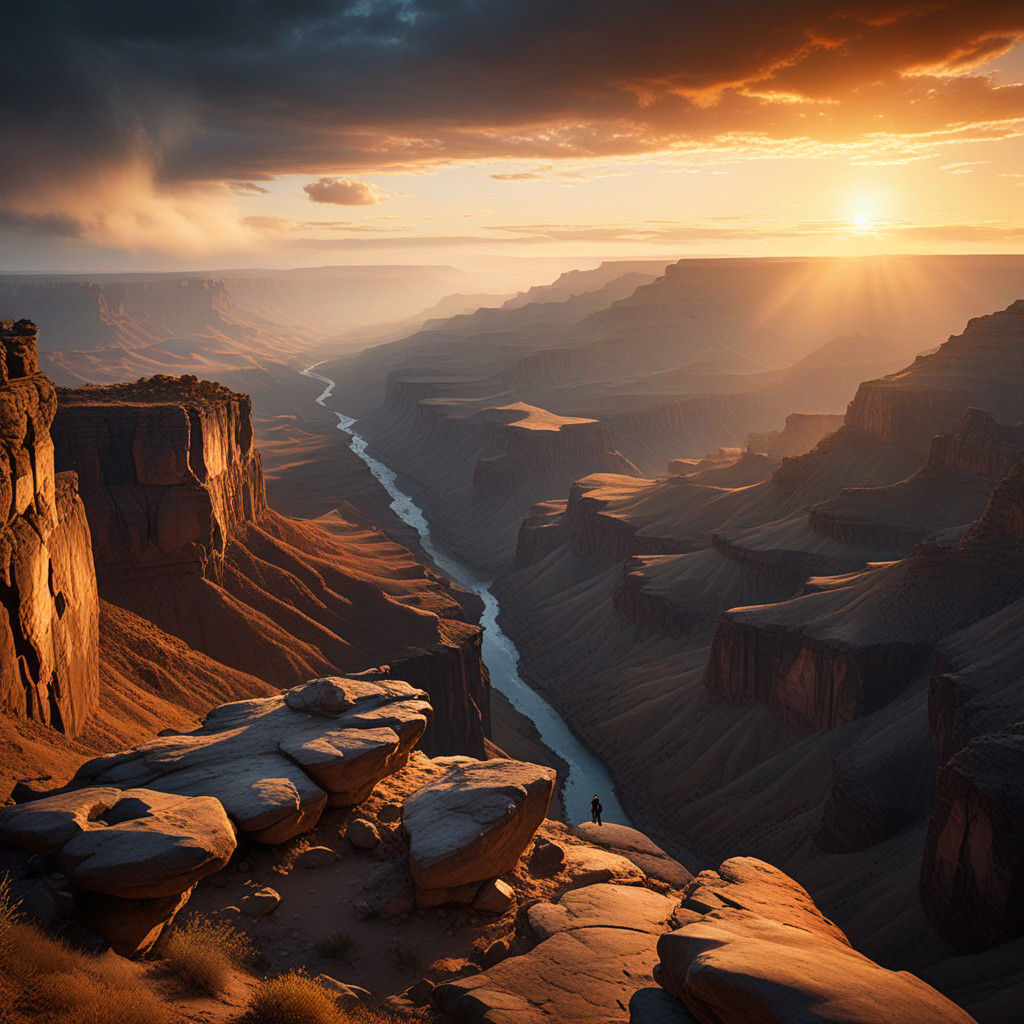 Vast Sunset Landscape with Lone Figure