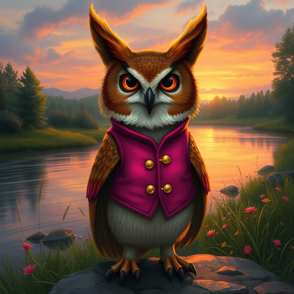 Mystical Riverbank Guardian in Whimsical Style