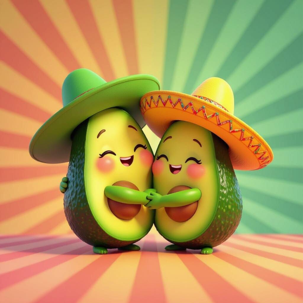 Cute Avocados Hugging in Pixar Style