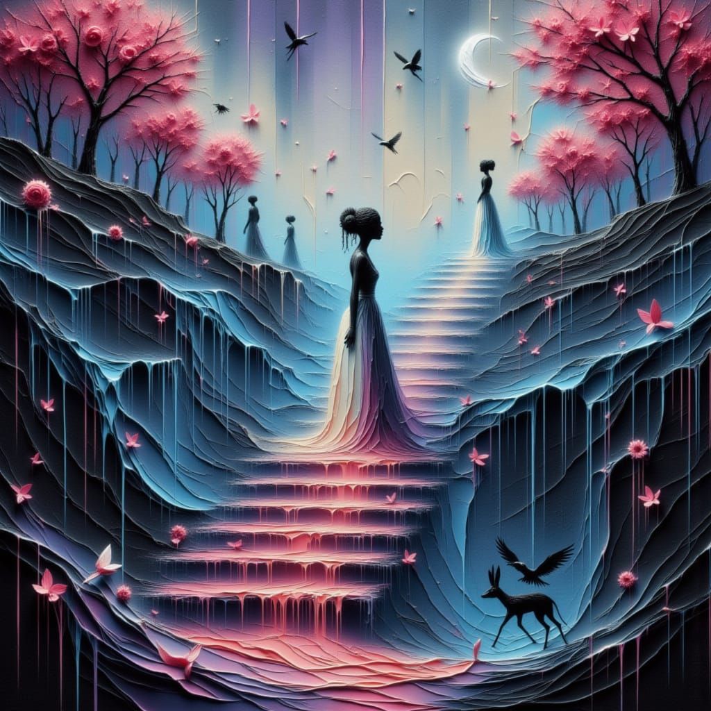 Ethereal Goddesses Ascend Cosmic Stairways