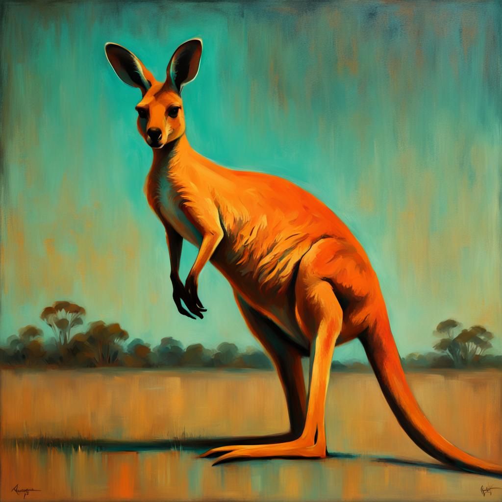 Kangaroo in Orange and Teal: Australian Tonalism