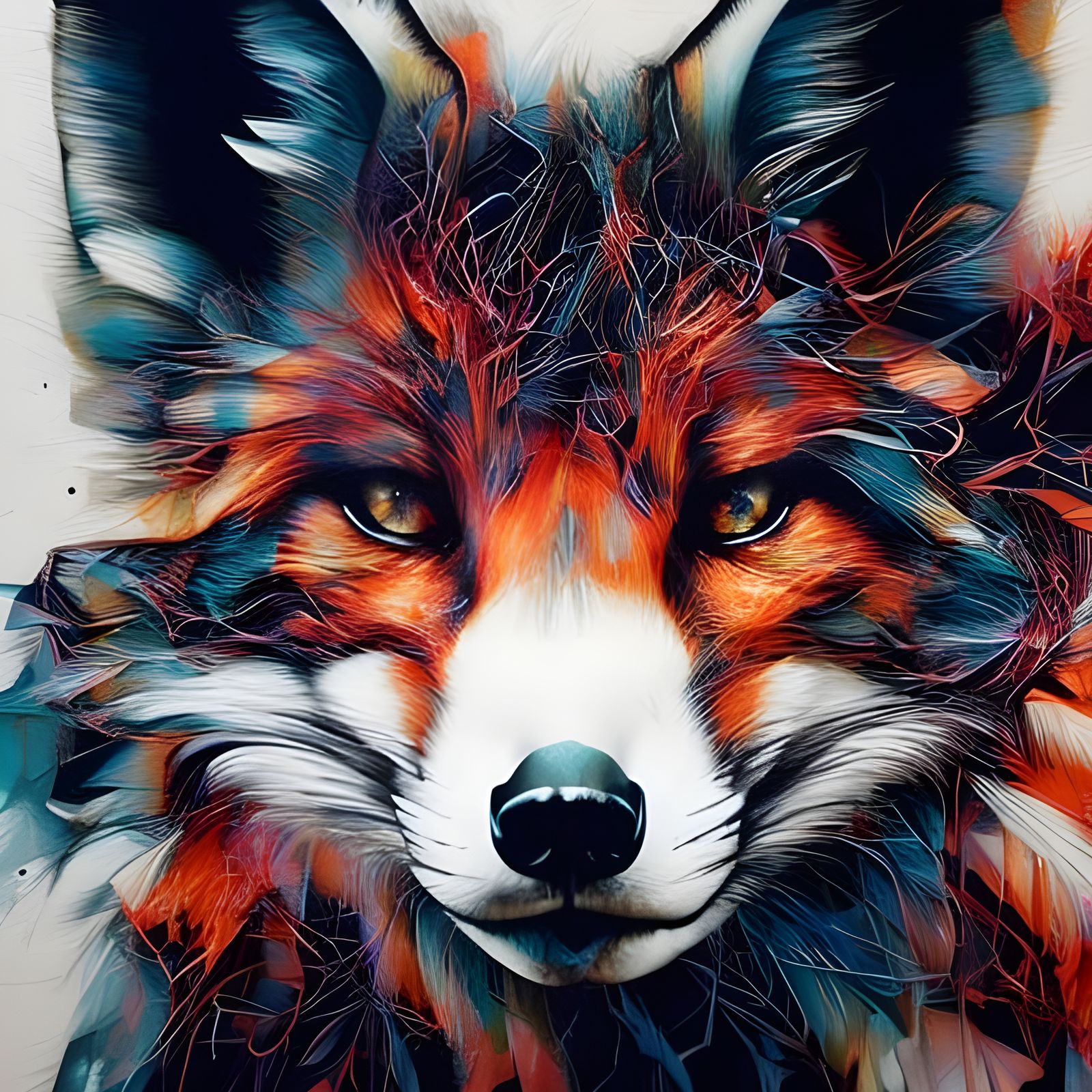 Hyperrealistic Fox Portrait in Inkblot Gouache Style