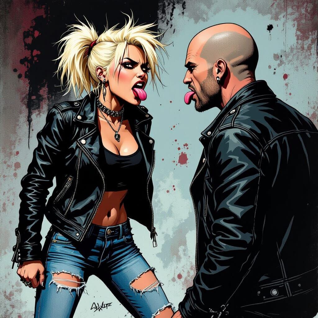 Punk Rock Woman Confronts Man in Gritty Style