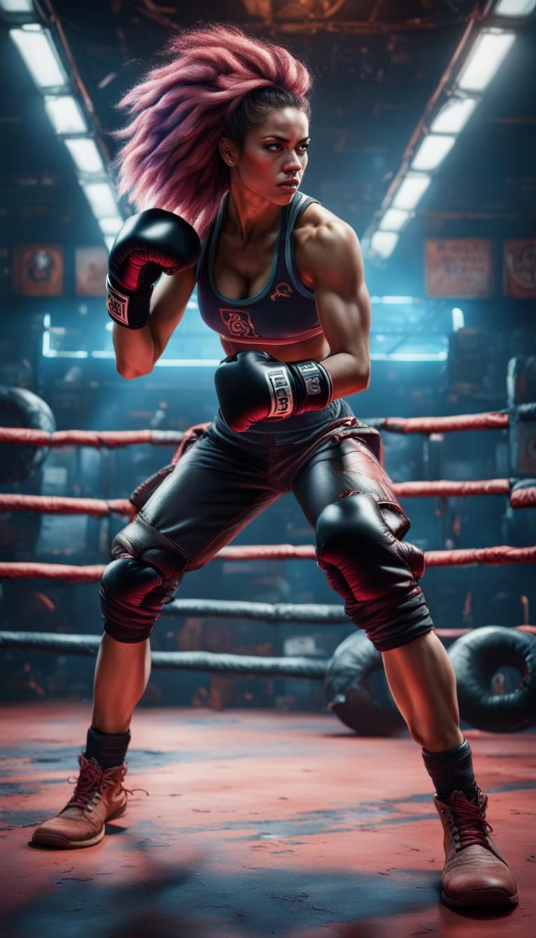 Glam Rock Fighter with Punching Bag, Digital Art