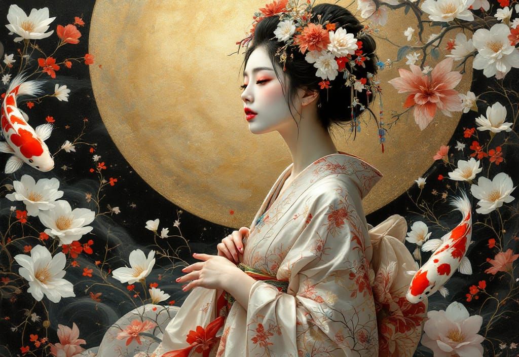 Geisha Portrait in Yoshitaka Amano Style