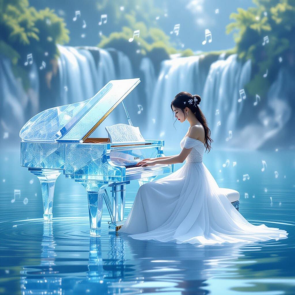 Ethereal Pianist Plays Crystal Piano on Lake