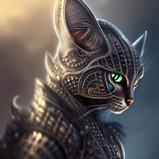 Fierce Armored Cat Warrior: Digital Matte Painting