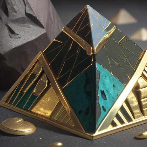 Metallic Pyramid of Stone: 3D Render