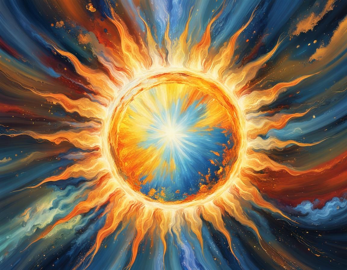 Vibrant Sun in Celestial Sky: Abstract Expressionism