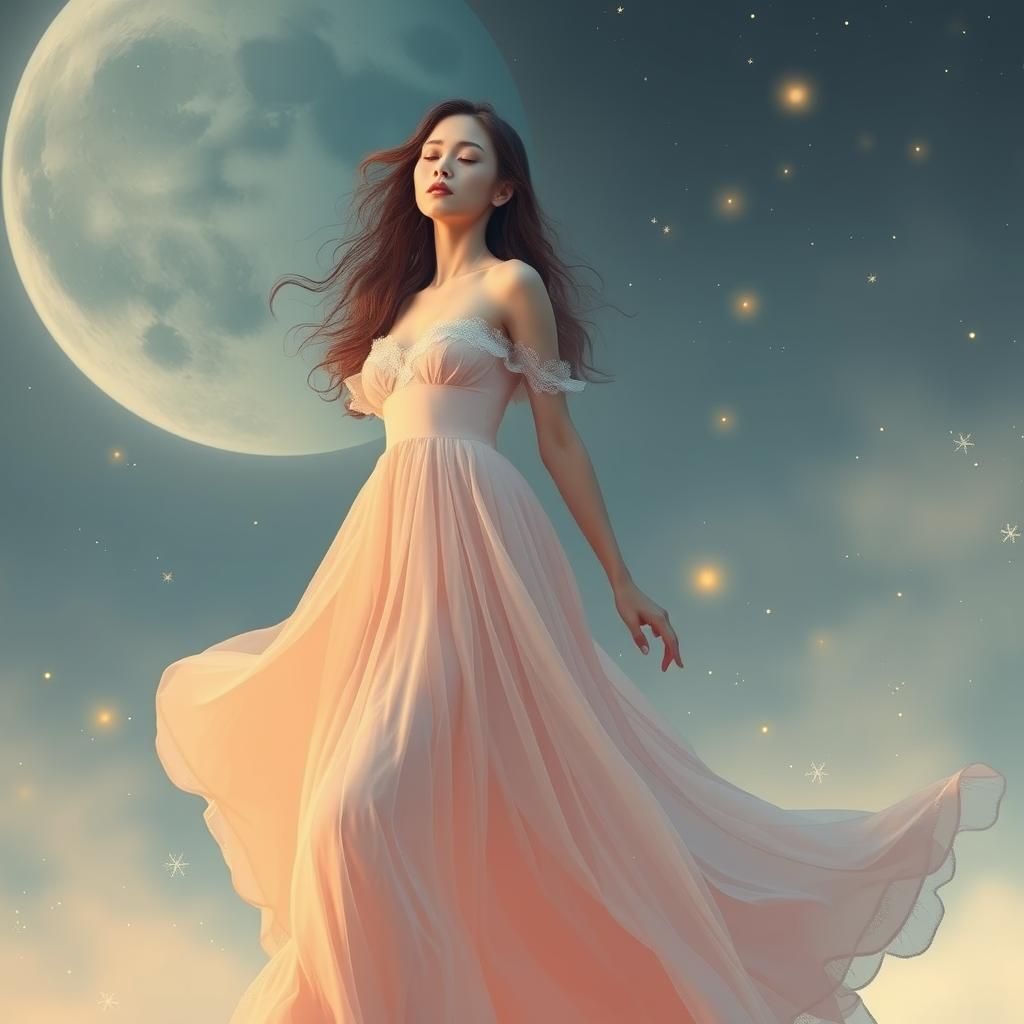 Dreamwalking Woman in Ethereal Moonscape