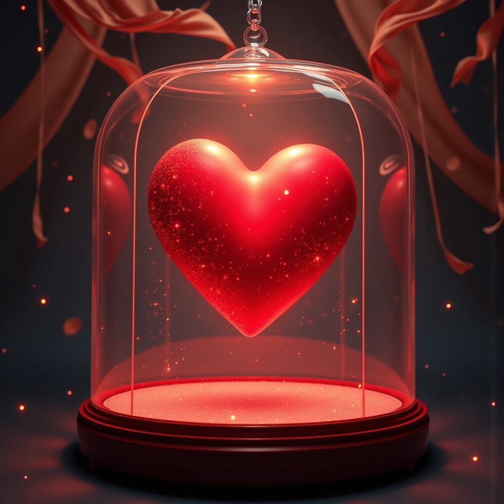Loving Heart in Glass Case with Glitch and Light Effects