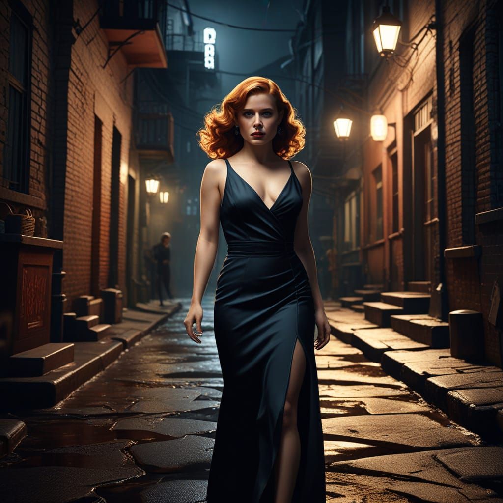 Glamorous Femme Fatale in Film Noir Alleyway