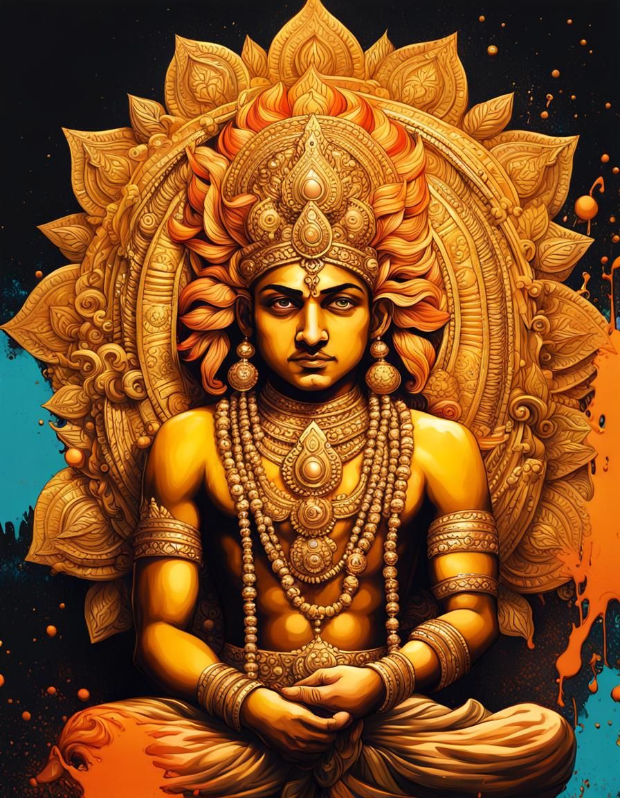 Surya: Hindu Sun God in Graffiti Art Style