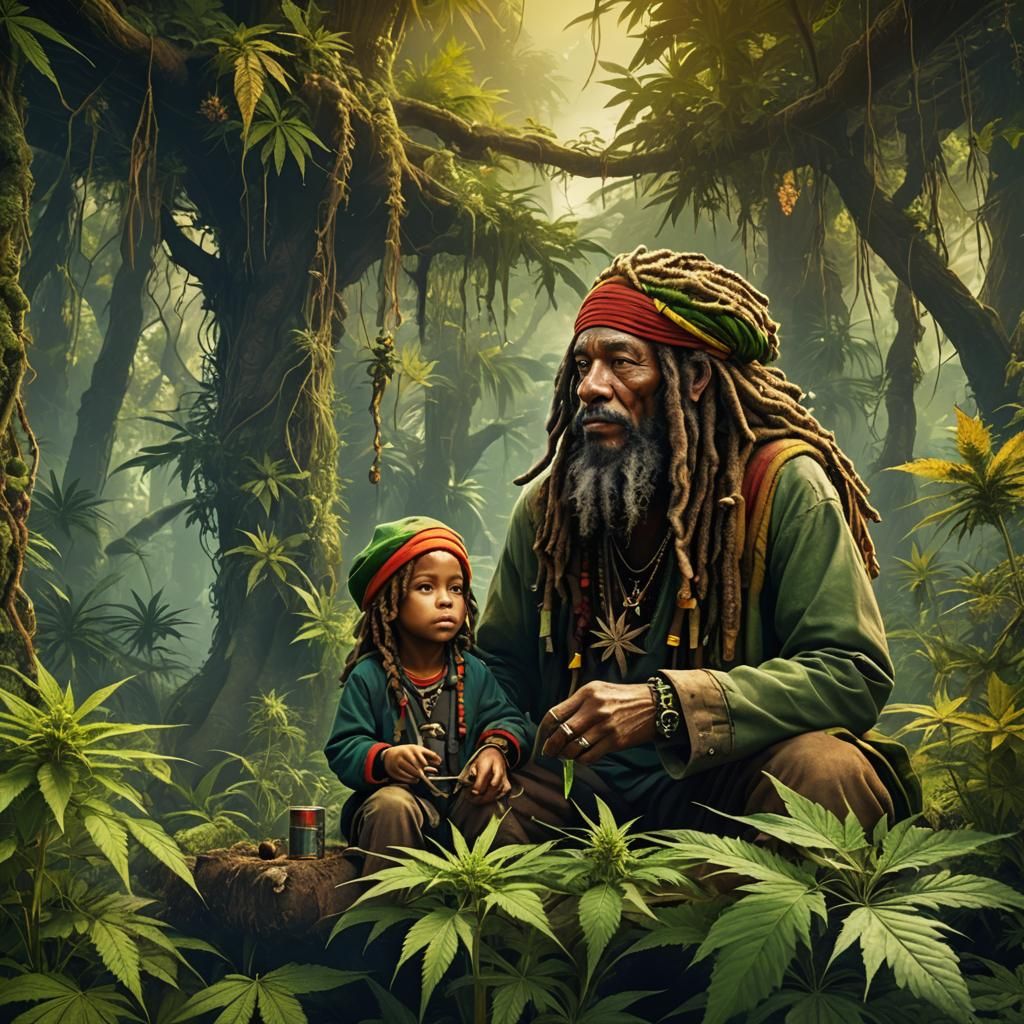 Rasta, Child and Cannabis Leaves, Fantasy Concept Art