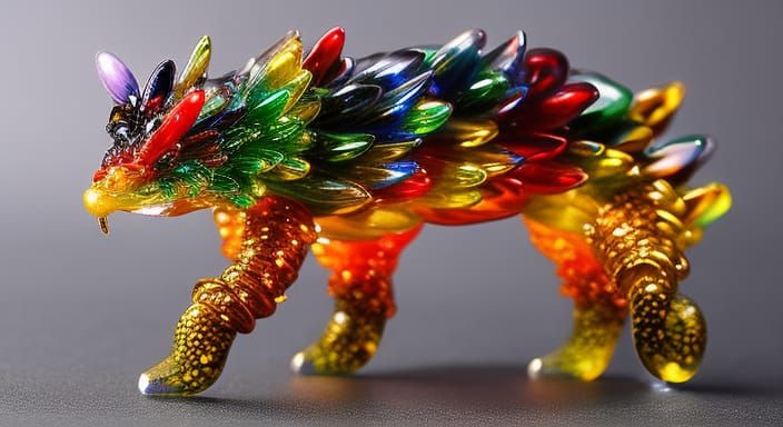 Colorful Glassblown Dragon Figurine in Gothic Style