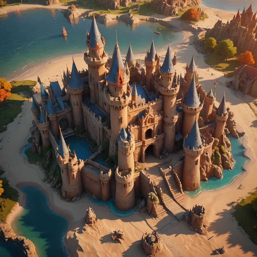 Fantasy Sandcastle With Dragon in Unreal Engine Style