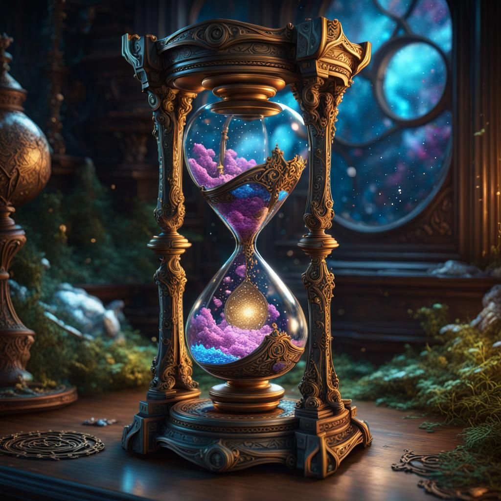 Enchanted Cosmic Hourglass in Dark Fantasy Style