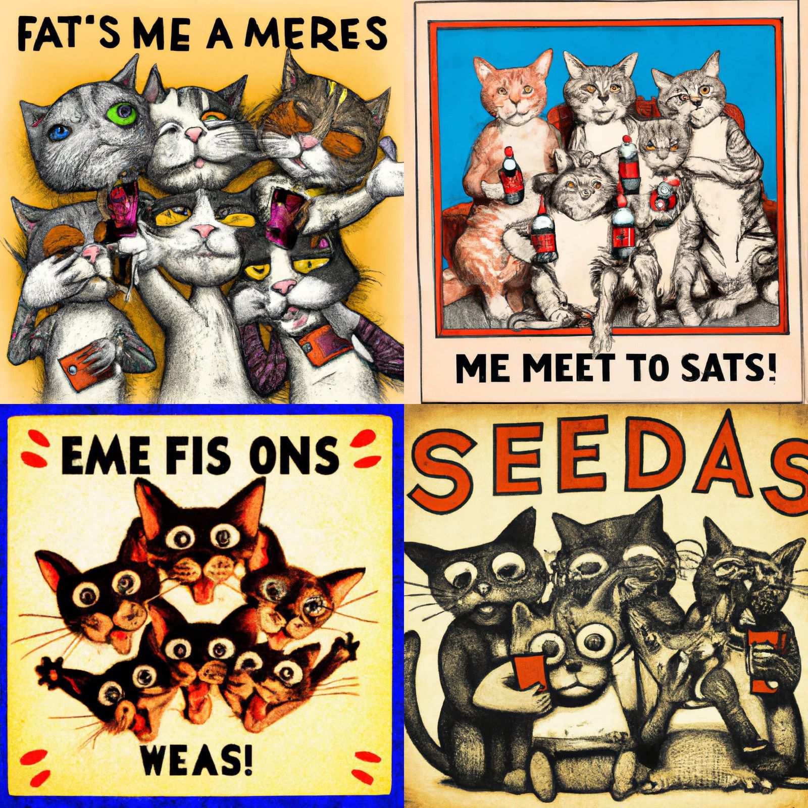 Drunk Cats Taking a Selfie in Retro Style