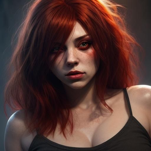Frightening Beauty: Red-Haired Vampiress Portrait in Hyperde...