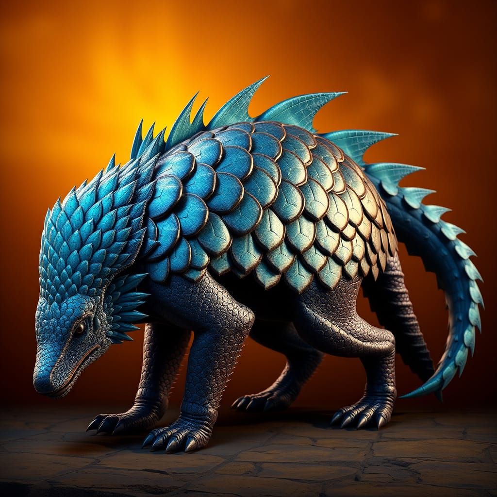 Mystical Pangolin Wolf in Ancient Armor Scales
