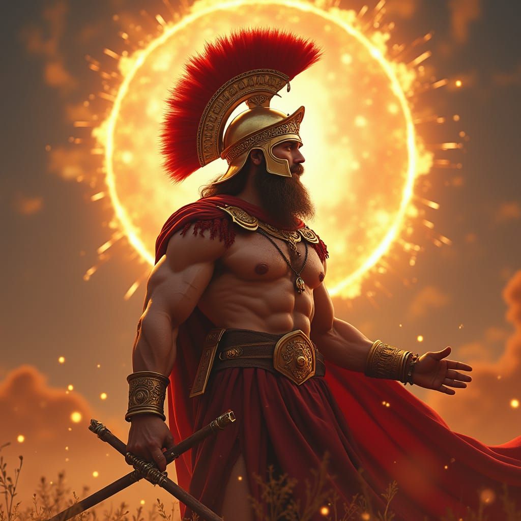 Greek God of Sun Wielding Power Amidst Battle
