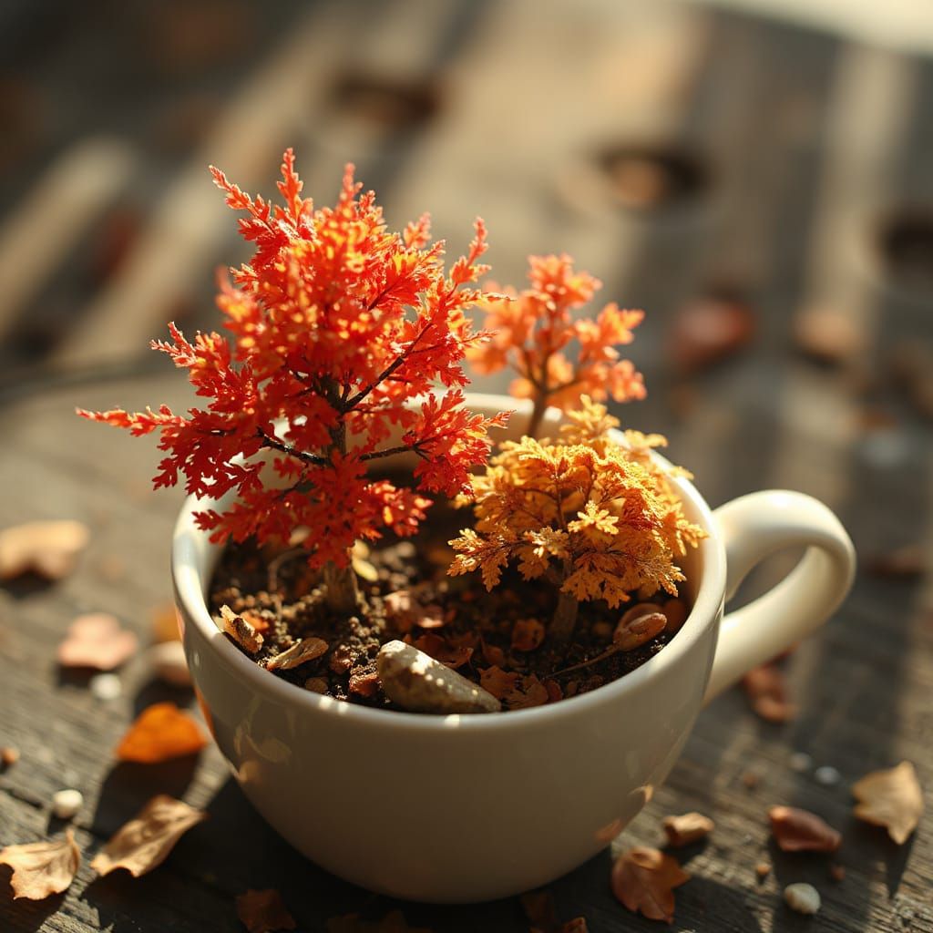Miniature Autumn Forest Inside Coffee Cup