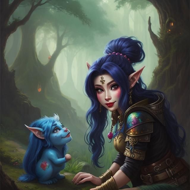 beautiful female troll, fantasy, painting