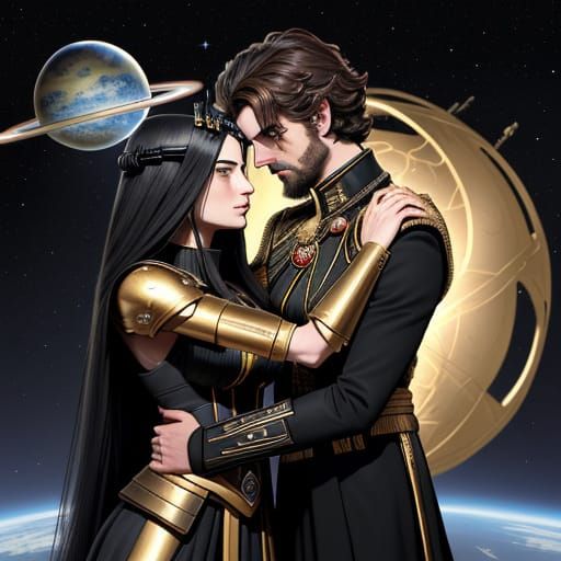 Sci-Fi Egyptian Goddess and Greek God Embrace