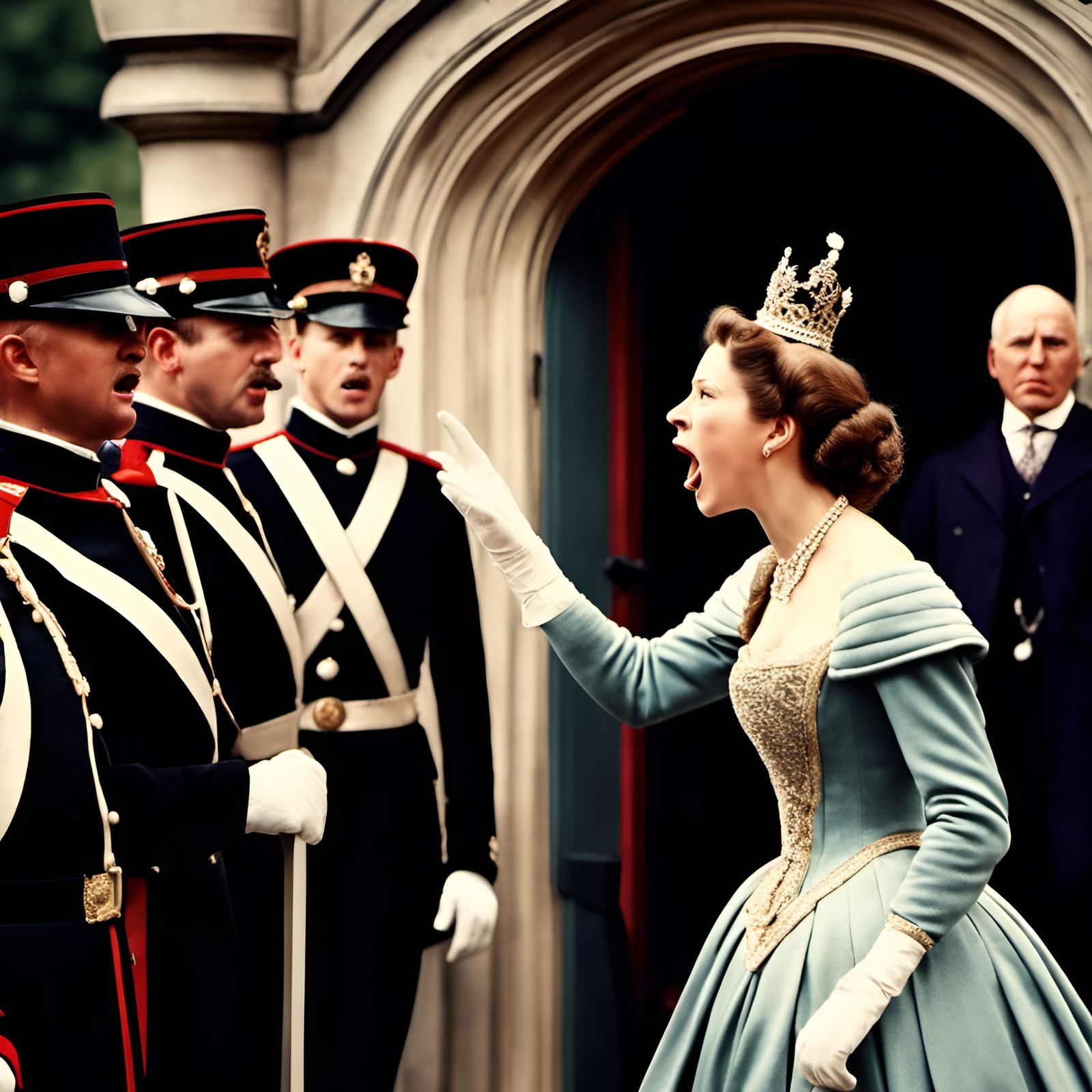 Victorian Queen Scolds Guard in Vintage Photo