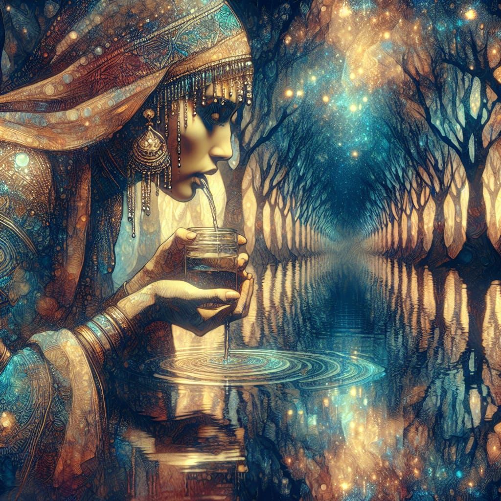 Mystical Forest Pond Double Exposure in Alcohol Ink