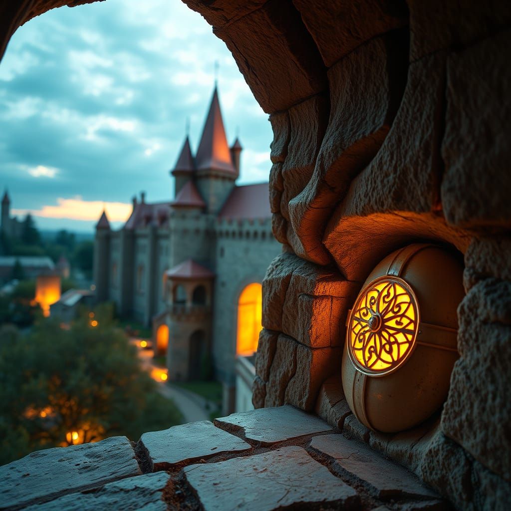 Esoteric White Owls in Castle Window, Hyperrealism