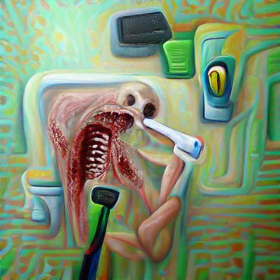 Death Brushing Teeth: Oil on Canvas, 8K