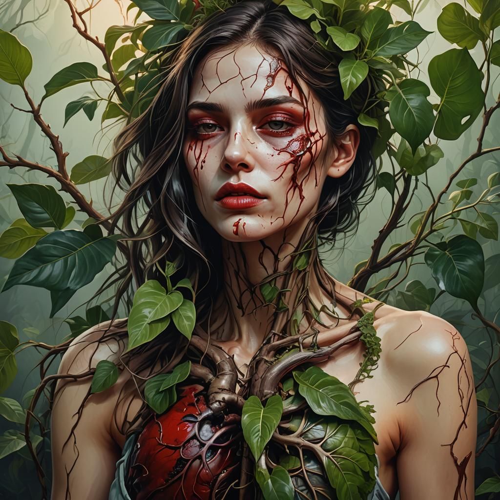 Plant Heart Woman Kissed, Vivid Digital Art