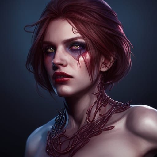 Detailed Vampire Portrait in Art Nouveau Style