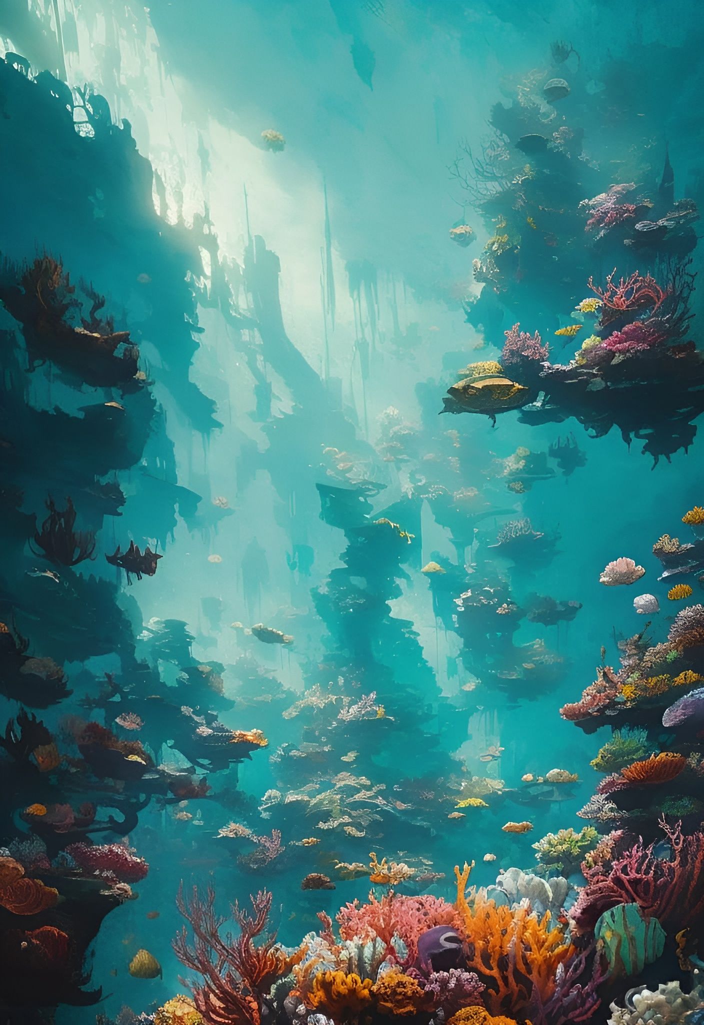 Hyperdetailed Coral Reef Illustration in Gouache Style