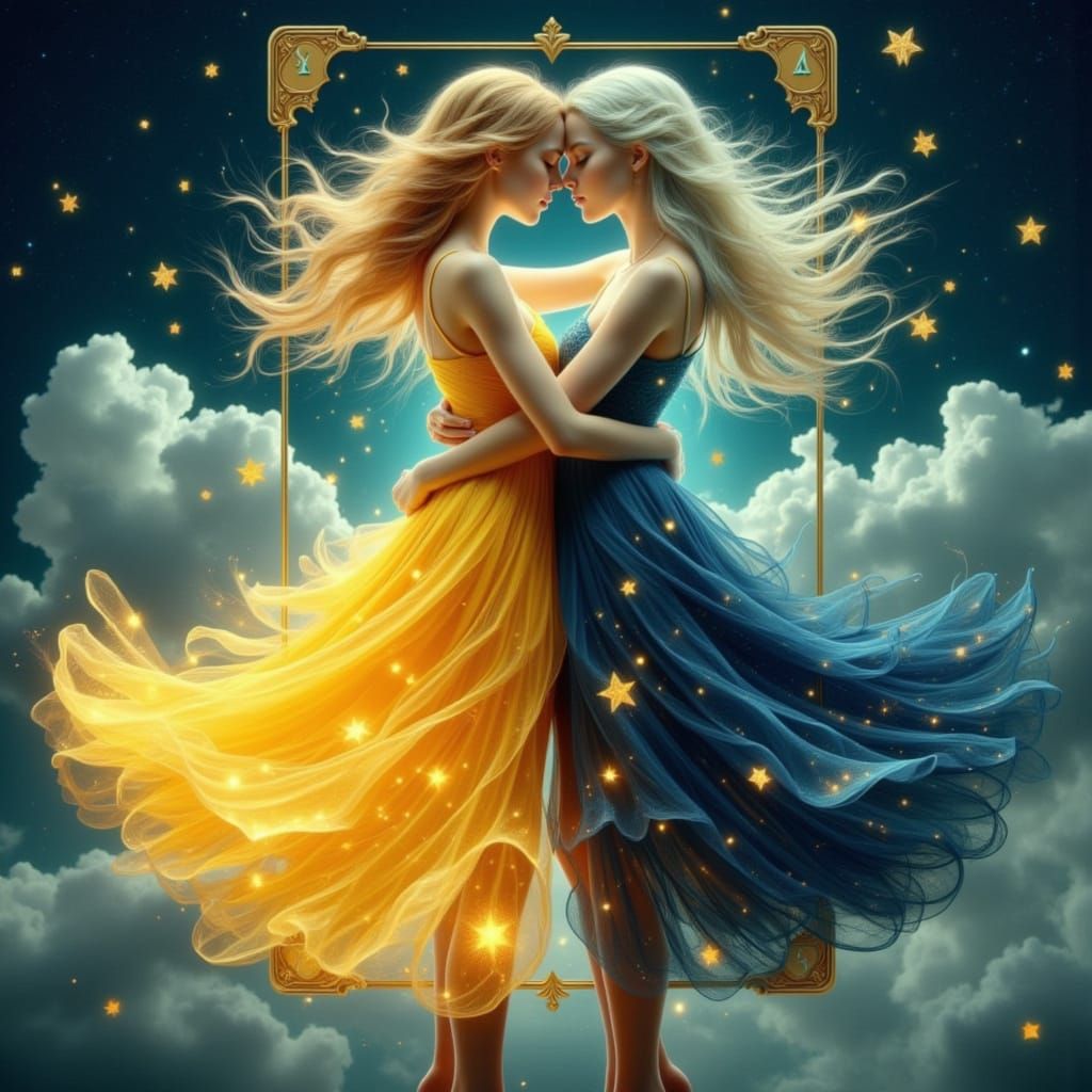 Twin Sisters Sun Moon Tarot Card Art