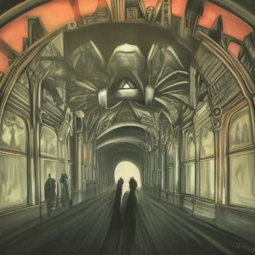 Gothic Woman in Dark Corridor