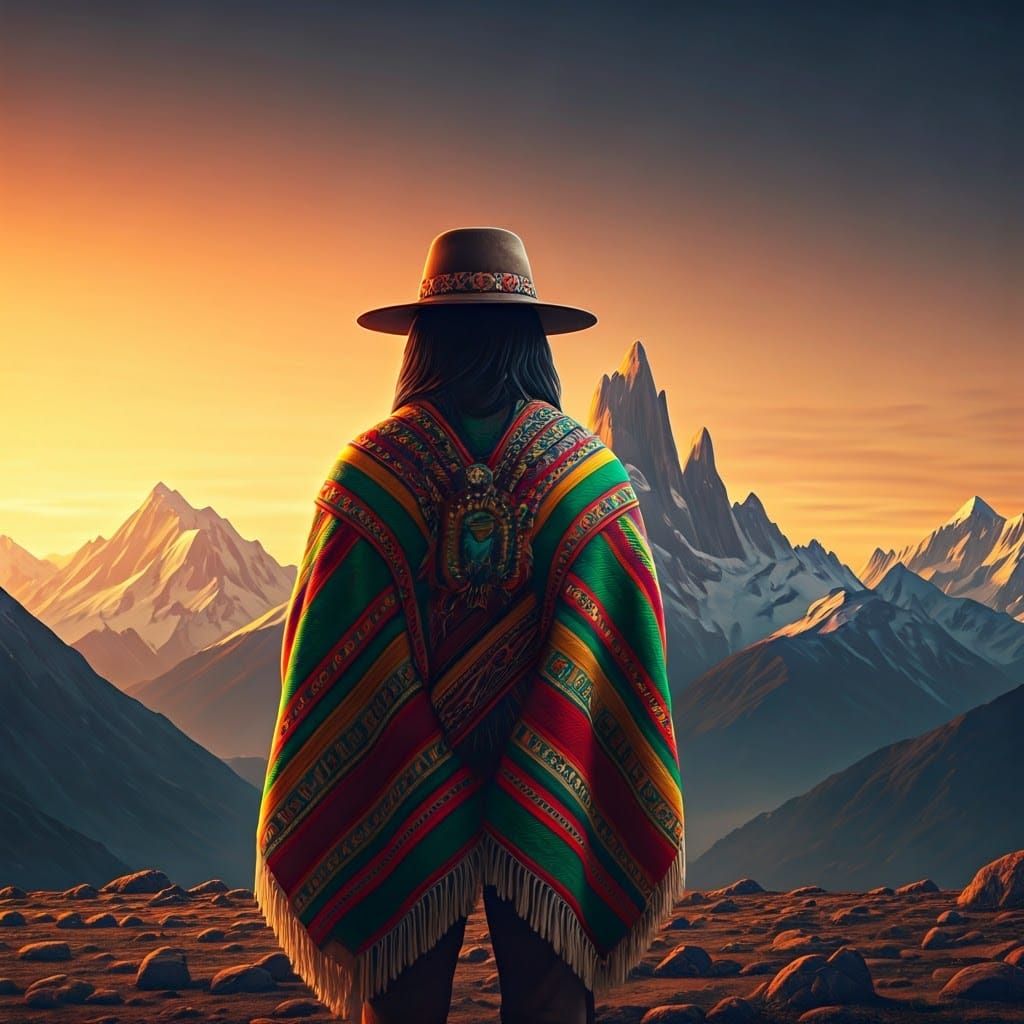 Bolivian Personification Gazing at Andes, 3D Digital Art