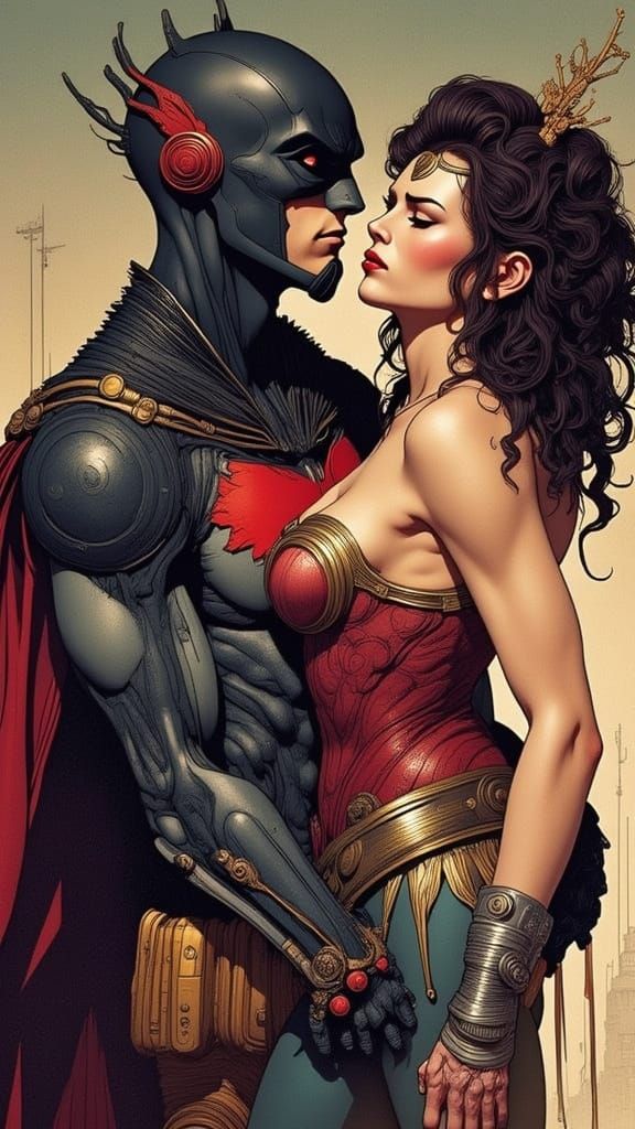 Cyberpunk Batman and Wonder Woman Fusion