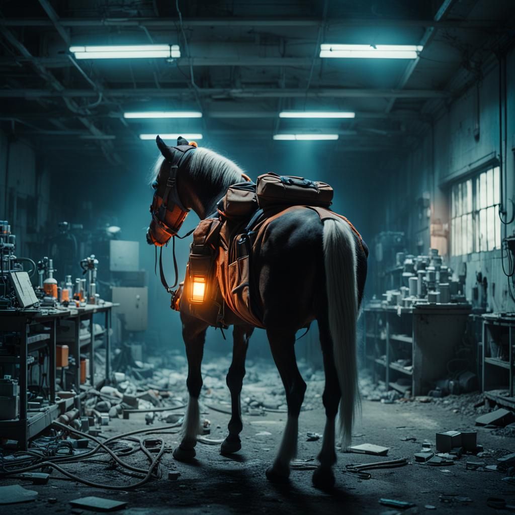 Humanoid Horse Explores Abandoned Lab in Cinematic Style