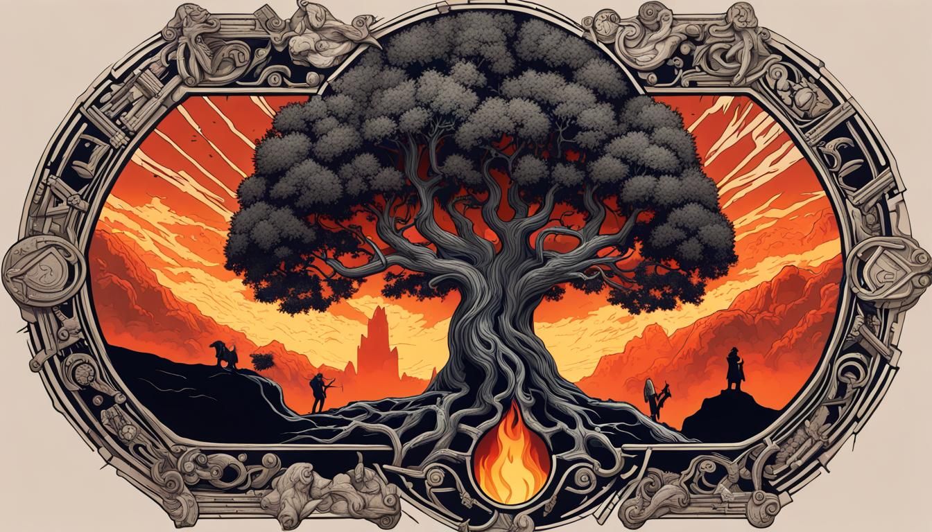 Yggdrasil Ablaze with Thor and Odin
