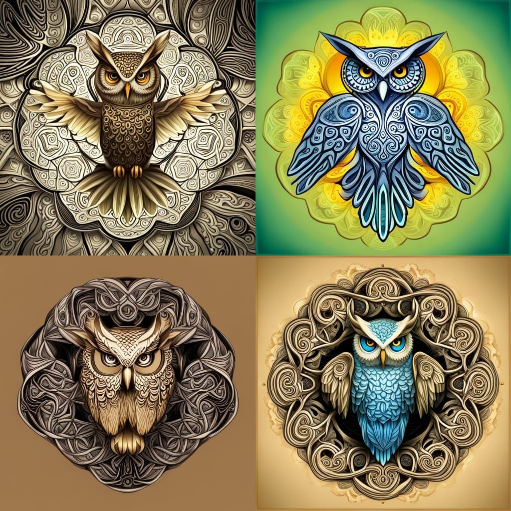 Stylized Celtic Owl with Abstract Fractals