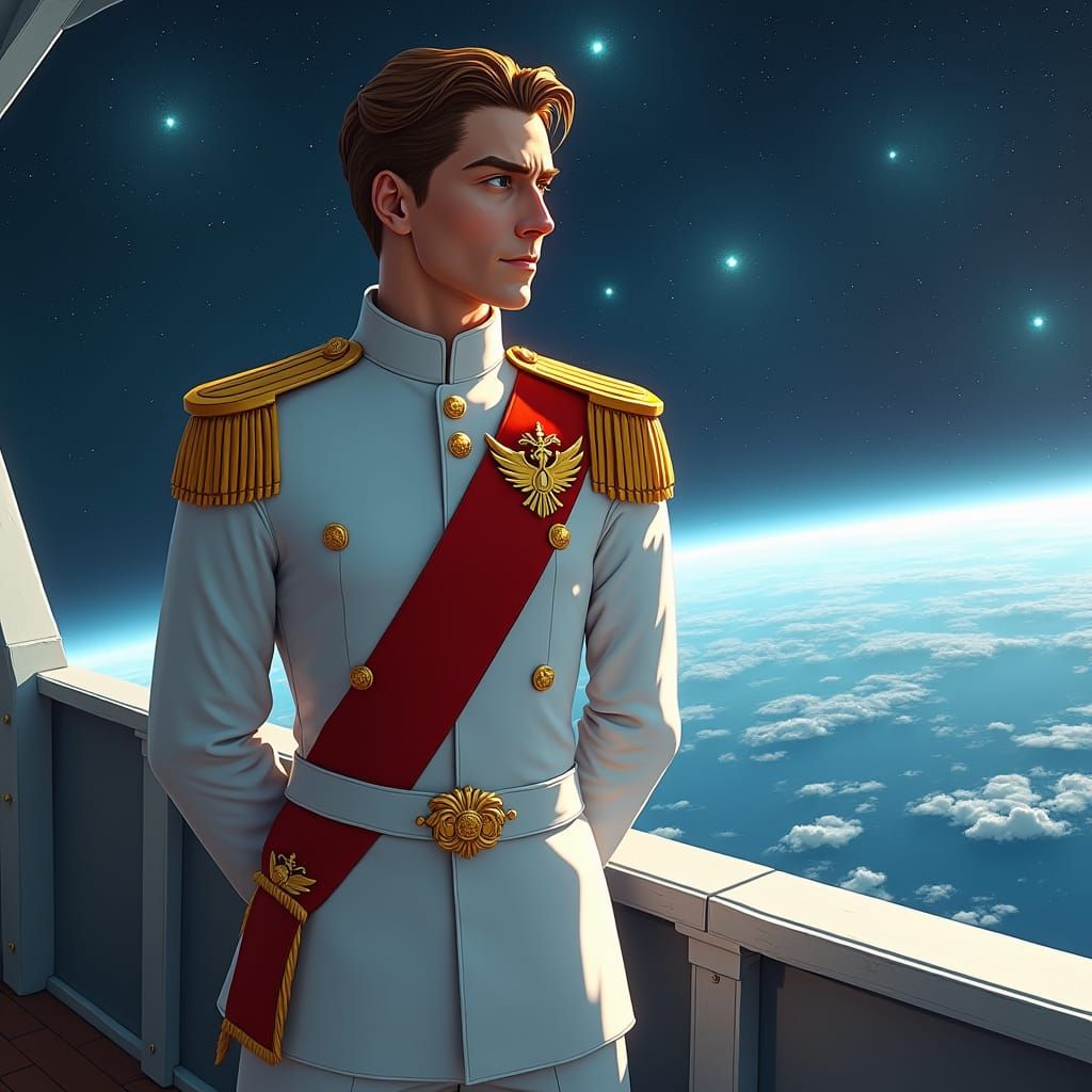 Grand Admiral Contemplates Space in Matte Painting Style