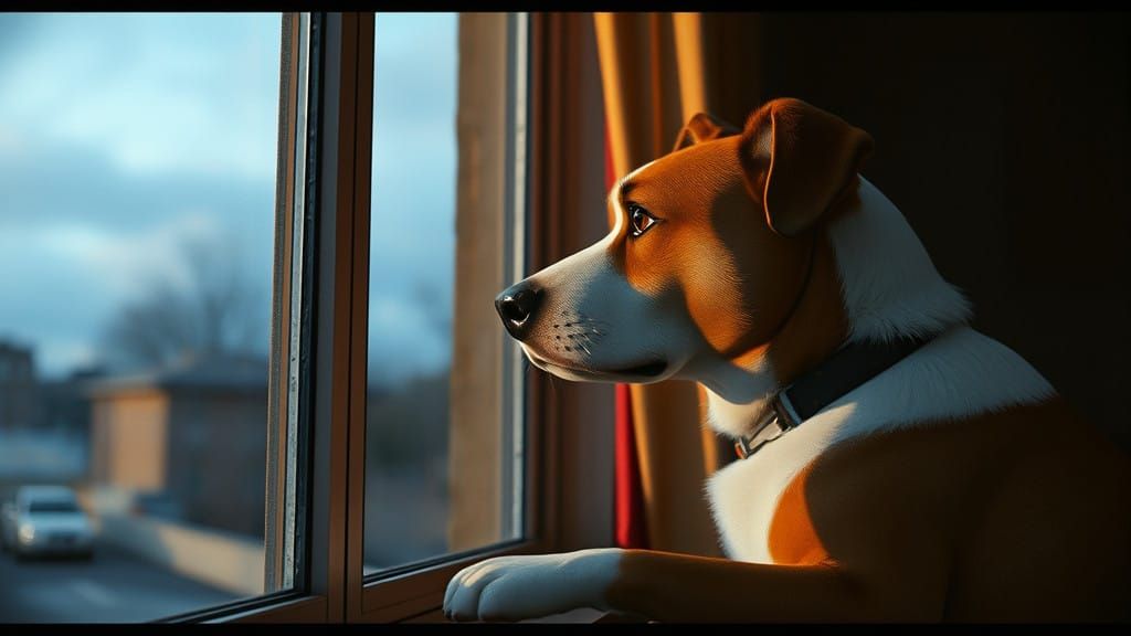 Dog Waiting for Owner in Cinematic Cartoon Style