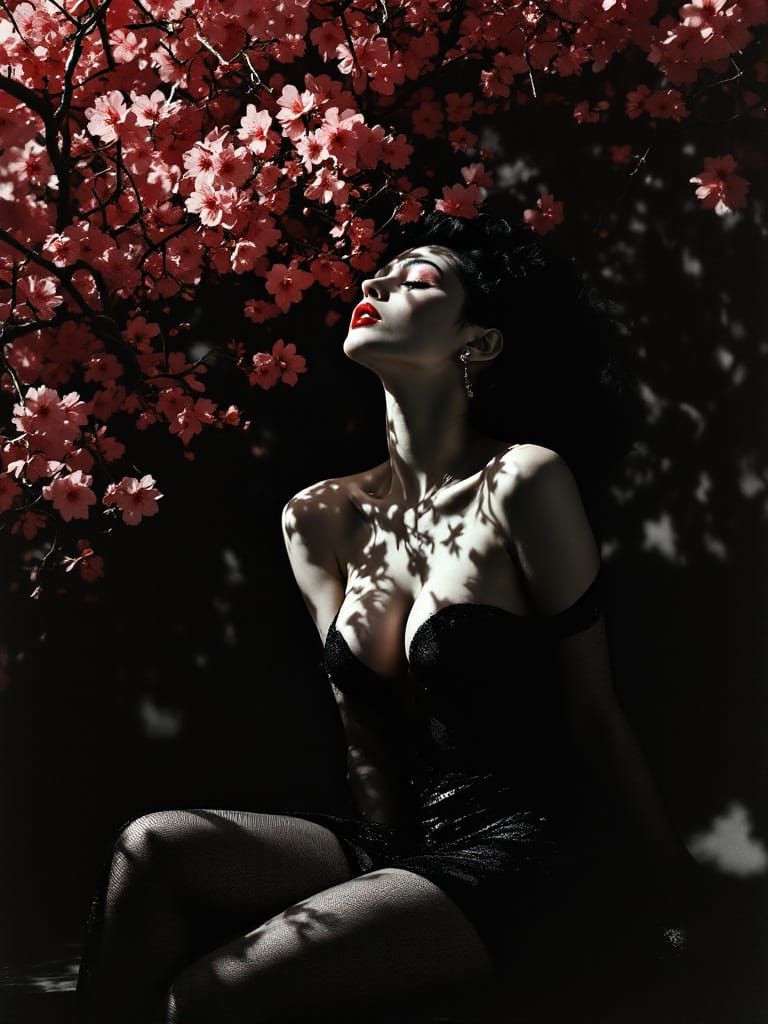 Monochromatic Weimar Cabaret Figure Study with Geometric Sha...